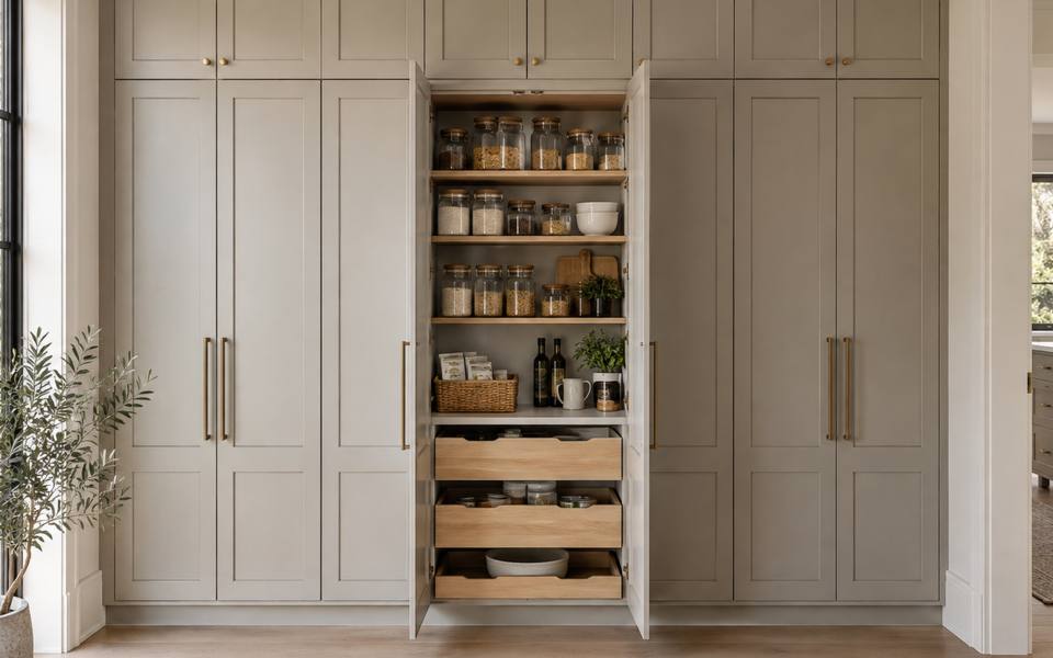 A golden oak kitchen photographed before any cabinet painting work began.